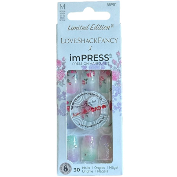 LoveShackFancy x imPress Limited Edition Medium Coffin Press On Nails Floral NEW - Picture 2 of 5